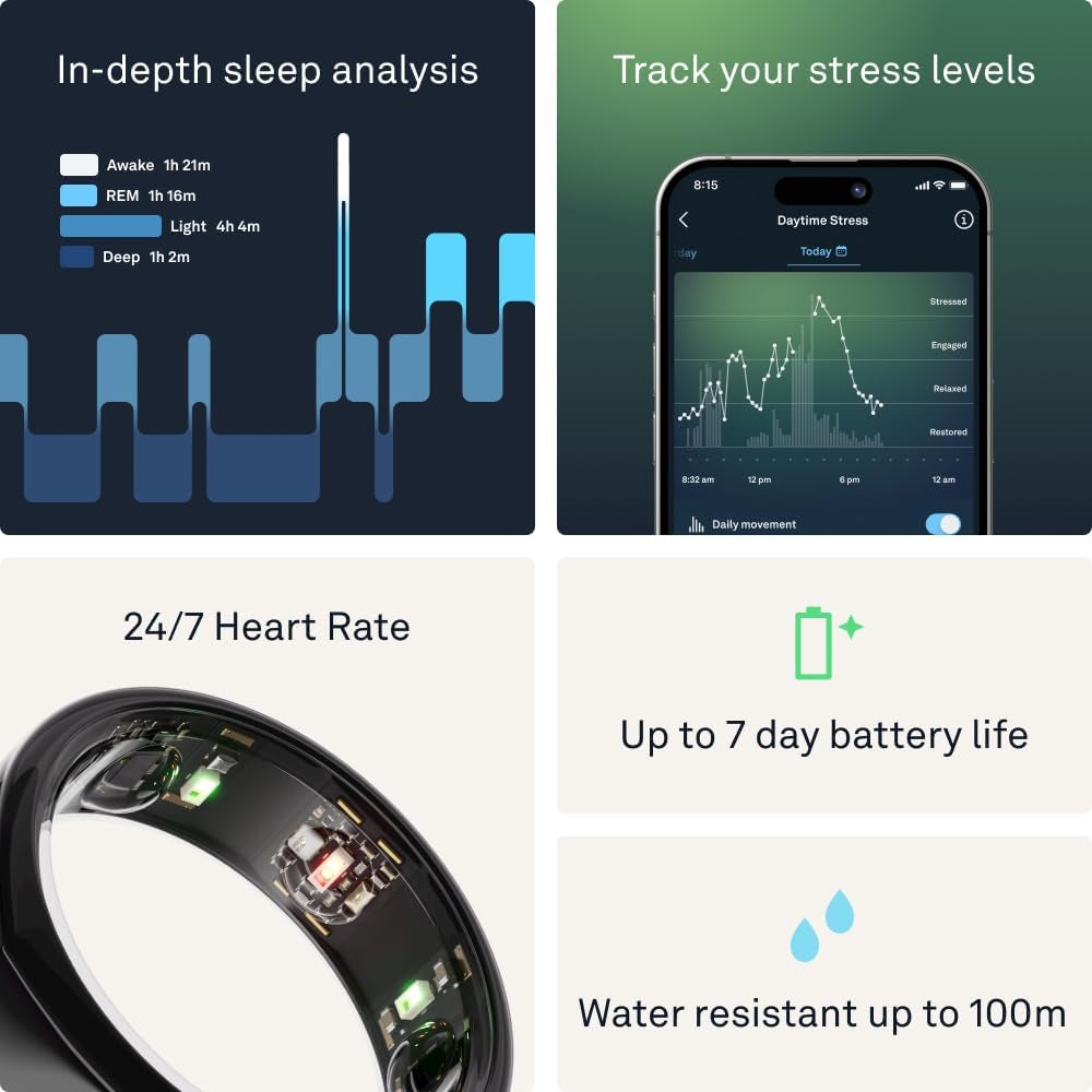 Gen3 Smart Ring - Sleep, Heart Rate and Fitness Tracking Wearable - up to 7 Day Battery Life - Ios/Android Compatible - Size First with  Sizing Kit
