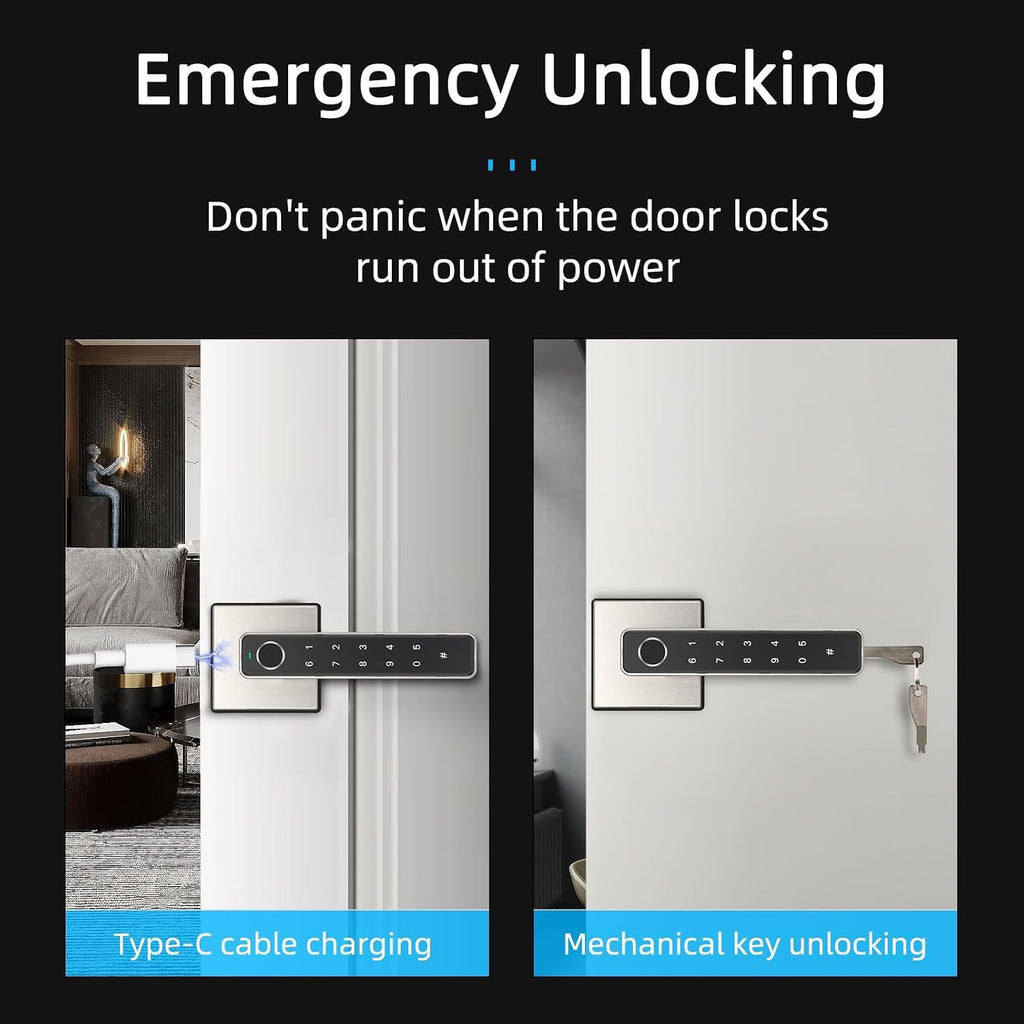 Fingerprint Door Knob,3 Unlocking Methods Biometric Door Lock with Handle Keypad Code for Home Hotel Office Apartment Bedroom
