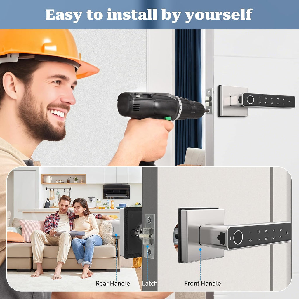 Fingerprint Door Knob,3 Unlocking Methods Biometric Door Lock with Handle Keypad Code for Home Hotel Office Apartment Bedroom