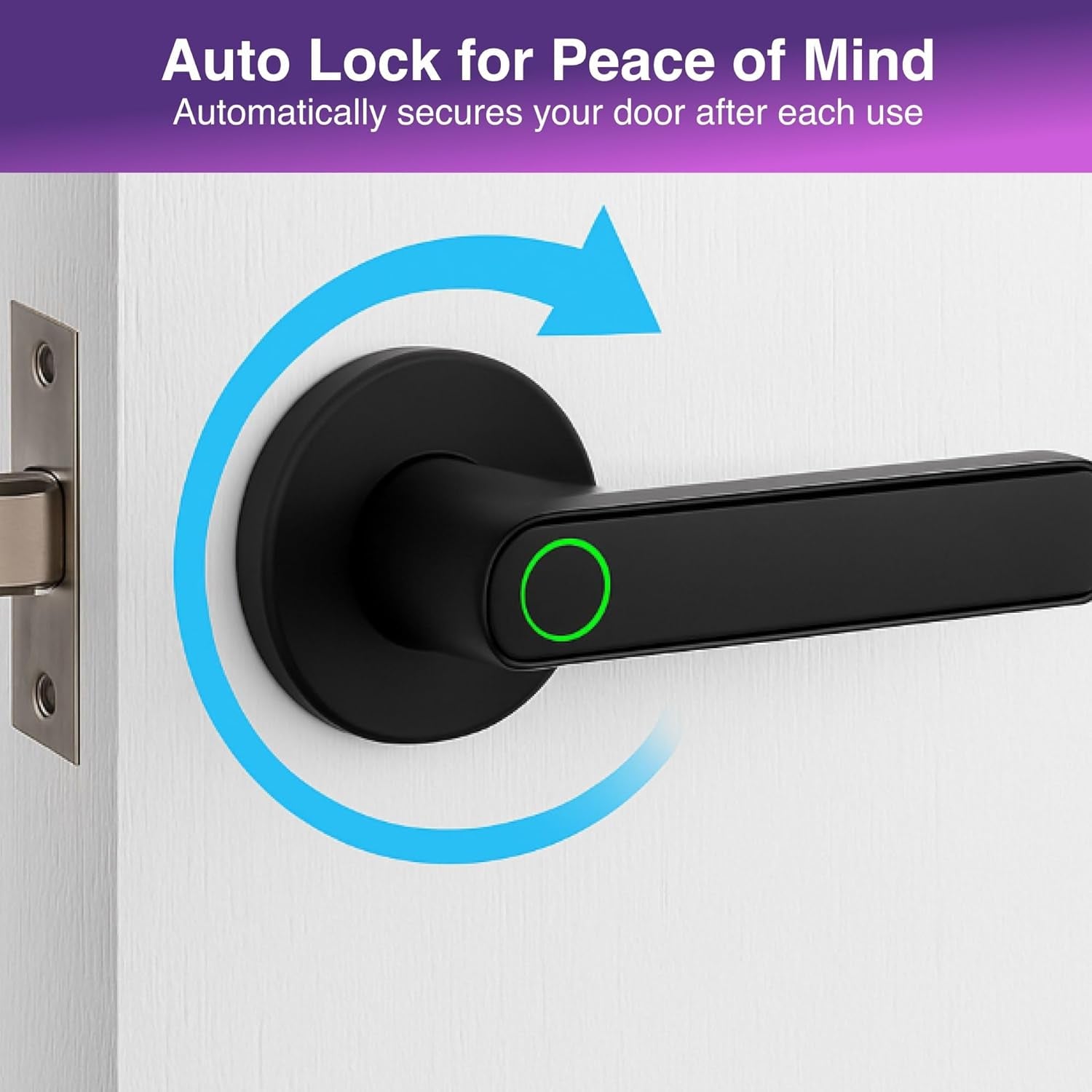 Connect Smart Door Handle Lock – Fingerprint, App, PIN & Key Access – Internal Door Handle for Home/Office – Bluetooth Control, Auto-Lock, Easy Install – Works with Australian Standard Doors