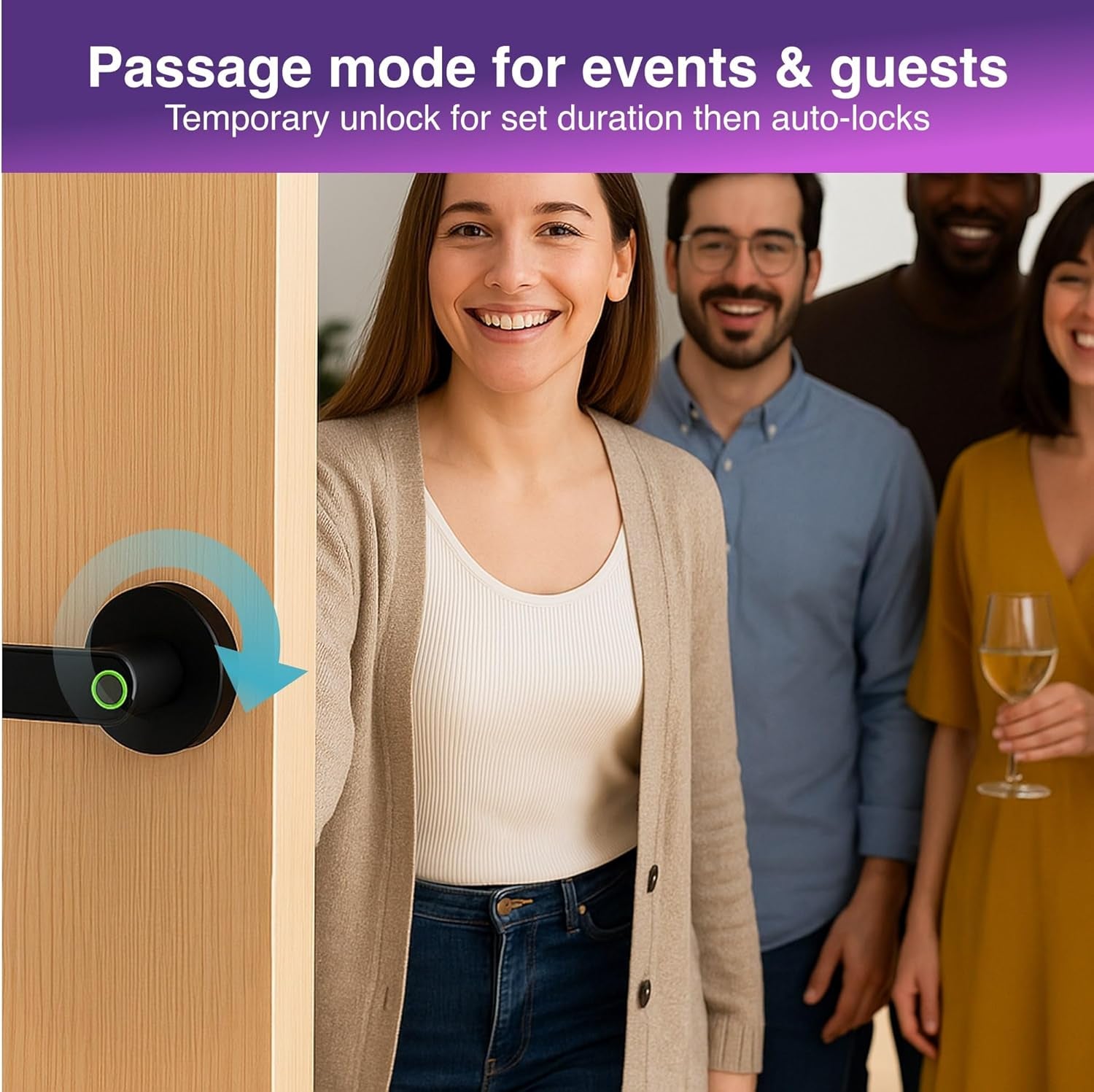 Connect Smart Door Handle Lock – Fingerprint, App, PIN & Key Access – Internal Door Handle for Home/Office – Bluetooth Control, Auto-Lock, Easy Install – Works with Australian Standard Doors