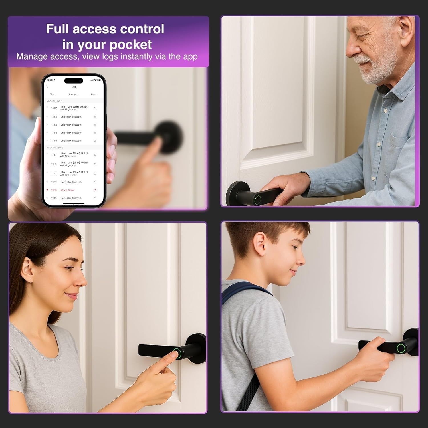 Connect Smart Door Handle Lock – Fingerprint, App, PIN & Key Access – Internal Door Handle for Home/Office – Bluetooth Control, Auto-Lock, Easy Install – Works with Australian Standard Doors