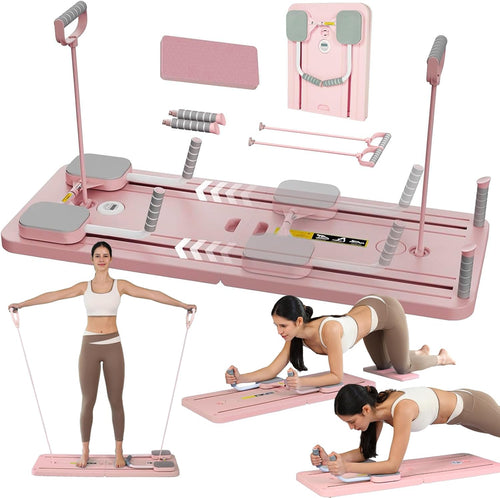 Pilates Reformer Pilates Machine Set Foldable Pilates Board for Home Pilates Equipment 5 in 1 Pilates Board Multifunctional Abdominal Ab Roller Wheel Workout Board Automatic Rebound