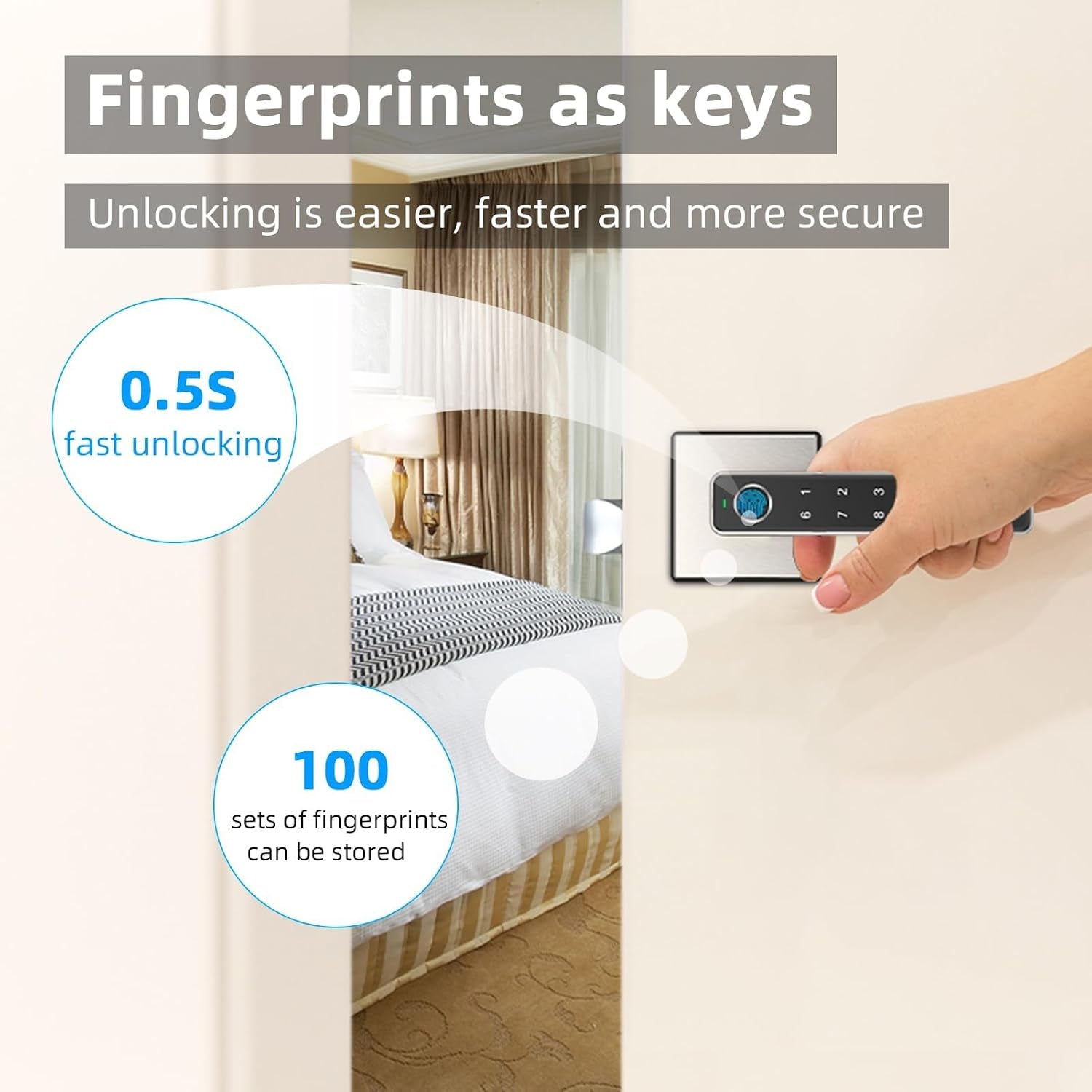 Fingerprint Door Knob,3 Unlocking Methods Biometric Door Lock with Handle Keypad Code for Home Hotel Office Apartment Bedroom
