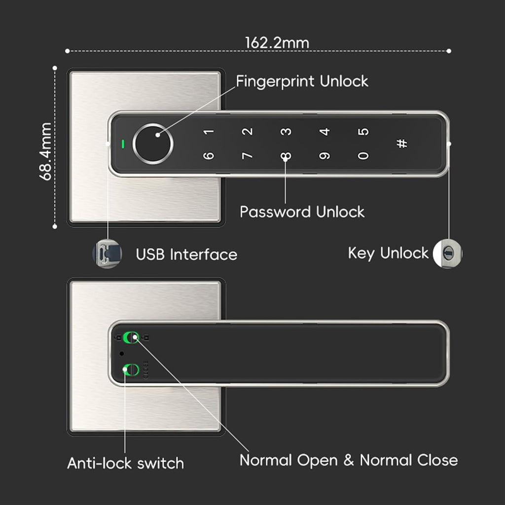 Fingerprint Door Knob,3 Unlocking Methods Biometric Door Lock with Handle Keypad Code for Home Hotel Office Apartment Bedroom