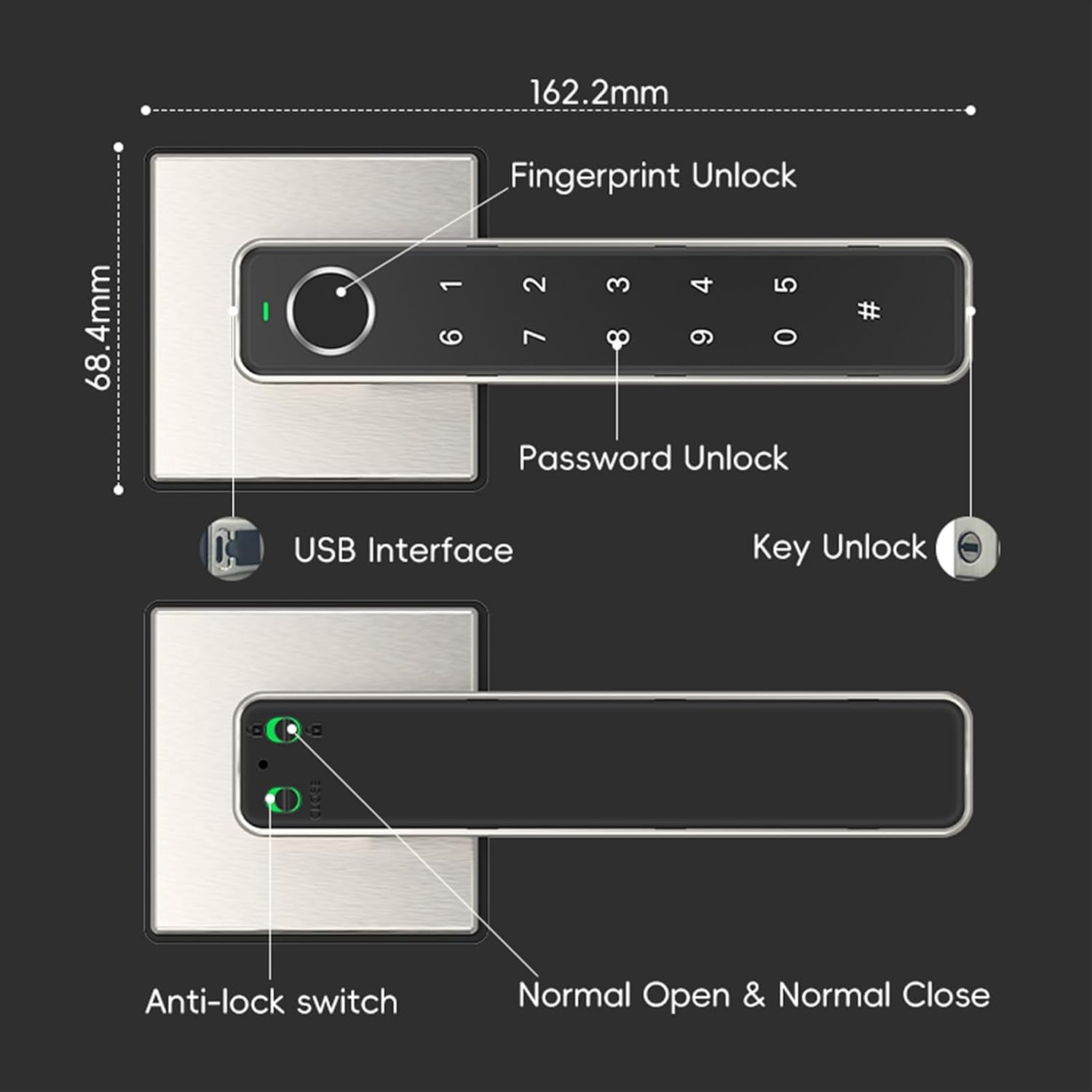 Fingerprint Door Knob,3 Unlocking Methods Biometric Door Lock with Handle Keypad Code for Home Hotel Office Apartment Bedroom