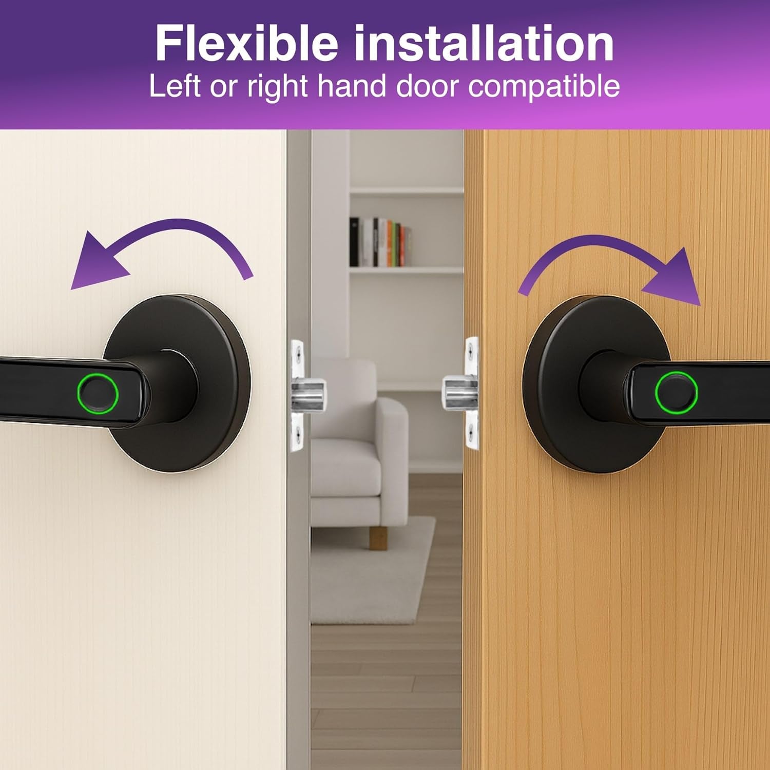 Connect Smart Door Handle Lock – Fingerprint, App, PIN & Key Access – Internal Door Handle for Home/Office – Bluetooth Control, Auto-Lock, Easy Install – Works with Australian Standard Doors