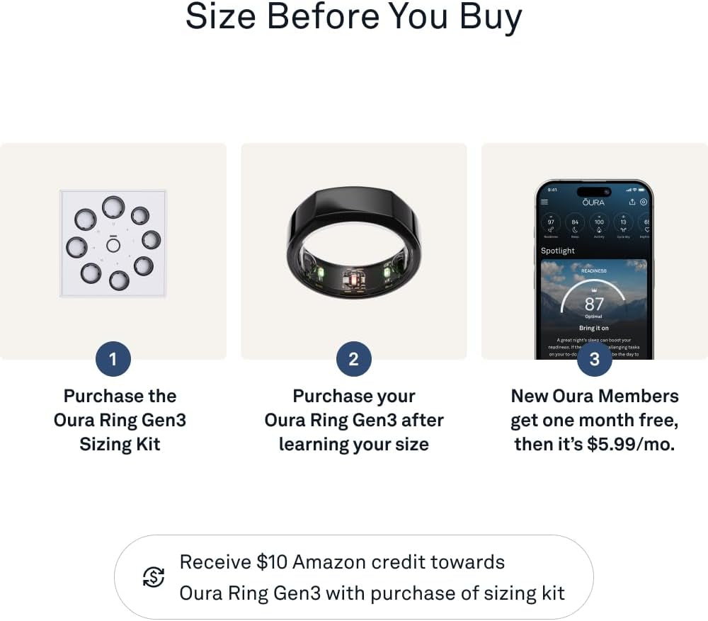 Gen3 Smart Ring - Sleep, Heart Rate and Fitness Tracking Wearable - up to 7 Day Battery Life - Ios/Android Compatible - Size First with  Sizing Kit