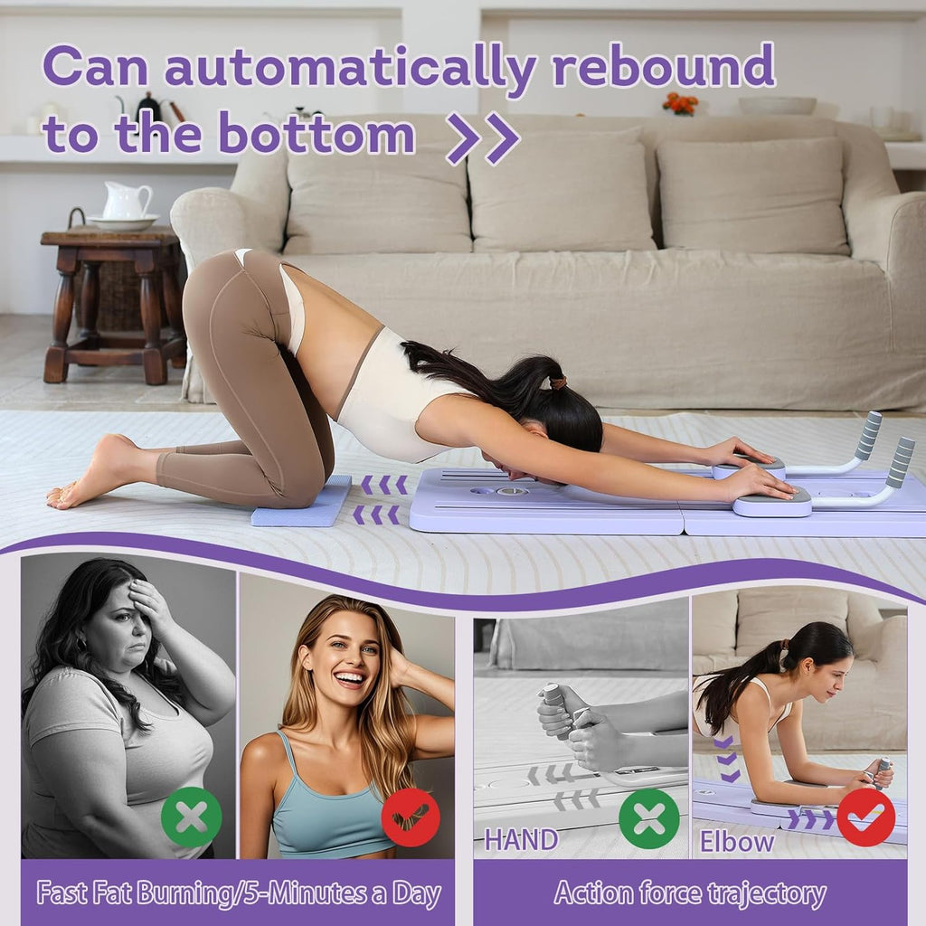 Pilates Reformer Pilates Machine Set Foldable Pilates Board for Home Pilates Equipment 5 in 1 Pilates Board Multifunctional Abdominal Ab Roller Wheel Workout Board Automatic Rebound