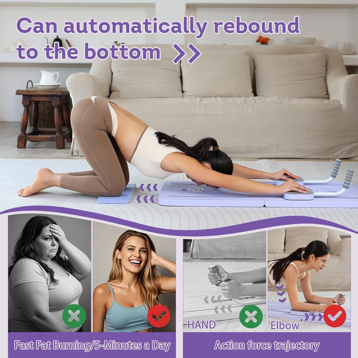 Pilates Reformer Pilates Machine Set Foldable Pilates Board for Home Pilates Equipment 5 in 1 Pilates Board Multifunctional Abdominal Ab Roller Wheel Workout Board Automatic Rebound