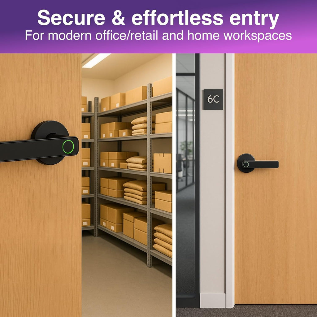Connect Smart Door Handle Lock – Fingerprint, App, PIN & Key Access – Internal Door Handle for Home/Office – Bluetooth Control, Auto-Lock, Easy Install – Works with Australian Standard Doors