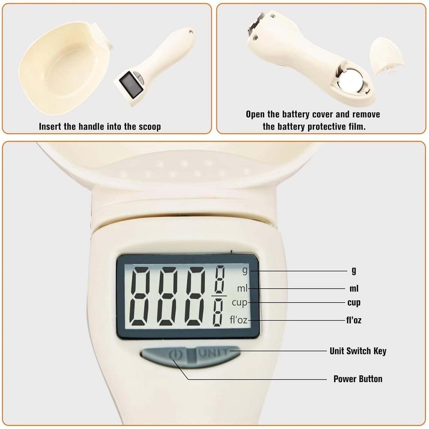 Digital Measuring Spoon Scale, Adjustable Electronic Kitchen Scoop, Max Weight 800G for Accurate Cooking and Baking (1 Pcs)
